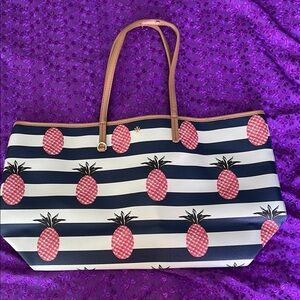 Tory Burch Kerrington Navy and Pink Pineapple Tote